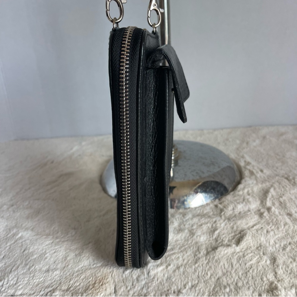 VERA PELLE Black Leather Crossbody Wallet And Phone Pocket - Picture 4 of 16